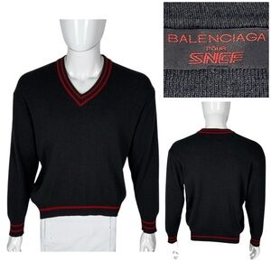 Balenciaga Pour SNCF Mens Medium Sweater V Neck Gray Long Sleeve Uniform Vintage